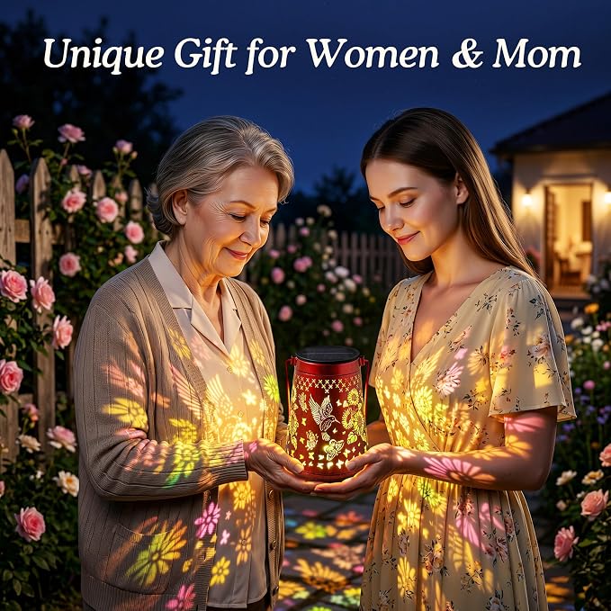 Hummingbird Solar Lanterns Waterproof Outdoor Solar Lights | Sunflower & Butterfly Patterns, Metal Hanging Lights for Patio & Yard, Garden Decor Gifts for Women, Mom & Grandma, 1 Pack