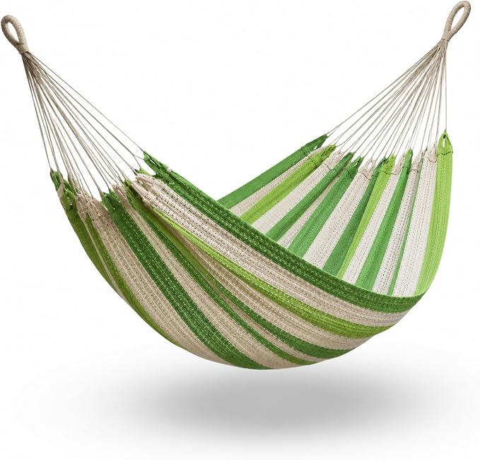 Hammock for 1-2 Person, 475 lbs Capacity – Handwoven Mexican Hammock, 100% Soft Cotton – 9.8 ft Mayan Hammock for Patio, Backyard, Indoor & Camping – Medium, Light Green