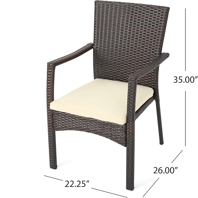 Christopher Knight Home Able Outdoor 7 Piece Wicker Dining Set, Multibrown with Crème Cushions
