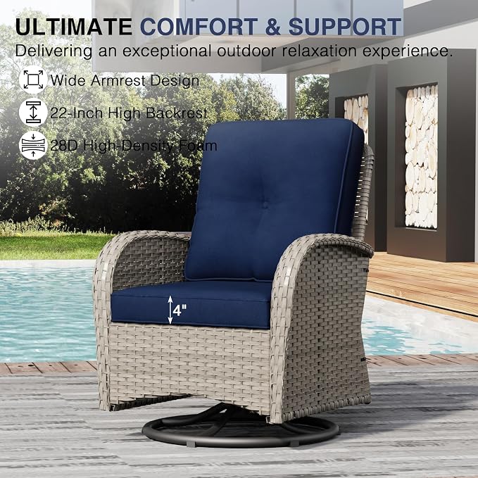 Joyside Wicker Patio Furniture Set, 6 Piece Outdoor Furniture Set with Thickened Cushions, High Back, Deep Seating, Wide Armrest, Outdoor Swivel Rocker Chairs for Porch, Deck