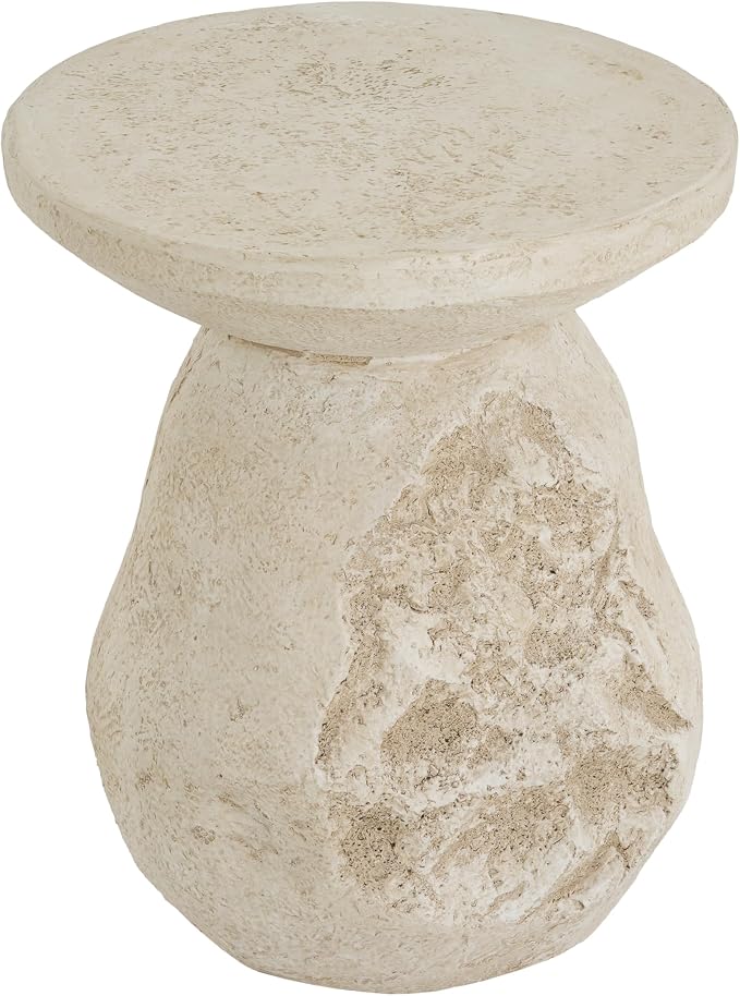 LUMISOL Clare Outdoor Paitio MGO Side Table, Sculptural Organic Pear-Shaped End Table with Natural Beige Tone Finish