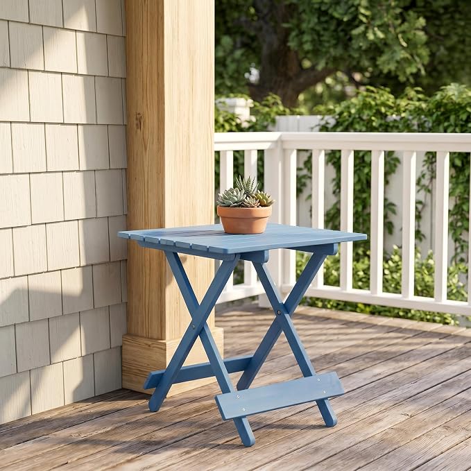 Folding Square Patio Table, Solid Wood, Blue