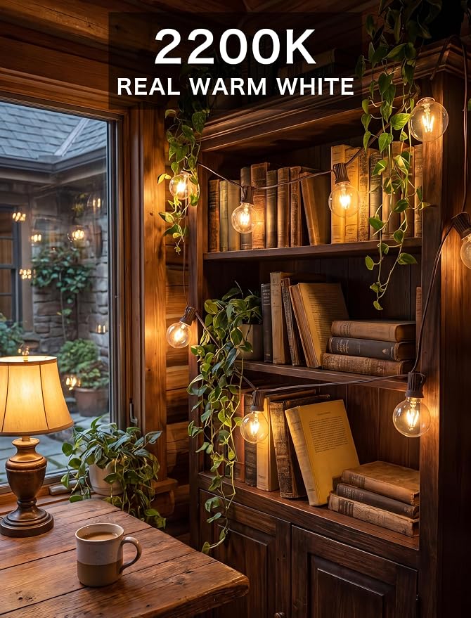 SUNSGNE 25Ft Globe String Lights with 27 Clear G40 Bulbs, Natural Warm Bulb Hanging Umbrella Lights for Backyard Patio Garden Party Cafe Indoor Outdoor Decor-Brown