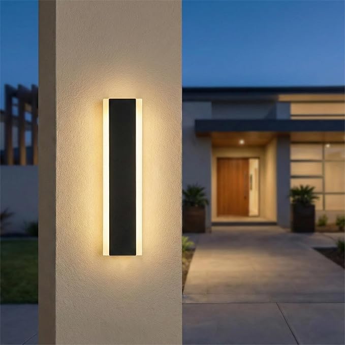 Modern Linear Outdoor Wall Lights, 12" LED Exterior Wall Sconce for Porch & Garage, IP65 Waterproof Architectural Facade Lighting, 3CCT Dimmable Matte Black Fixture for Front Door Entryway