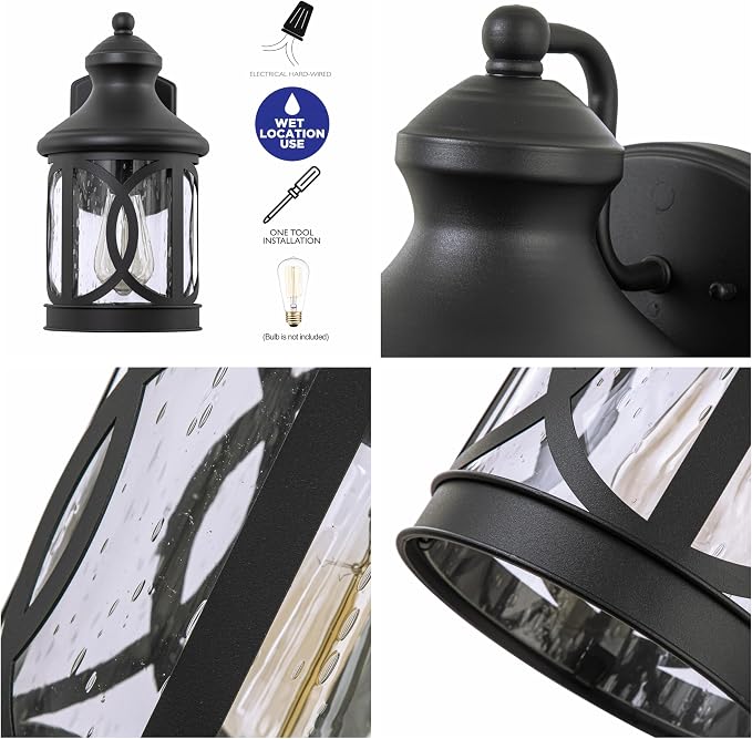 Outdoor Wall Sconce, Waterproof Exterior Light Fixture, Matte Black Porch Lantern Lights with Clear Glass Shade for Garage Patio Front Door Balcony