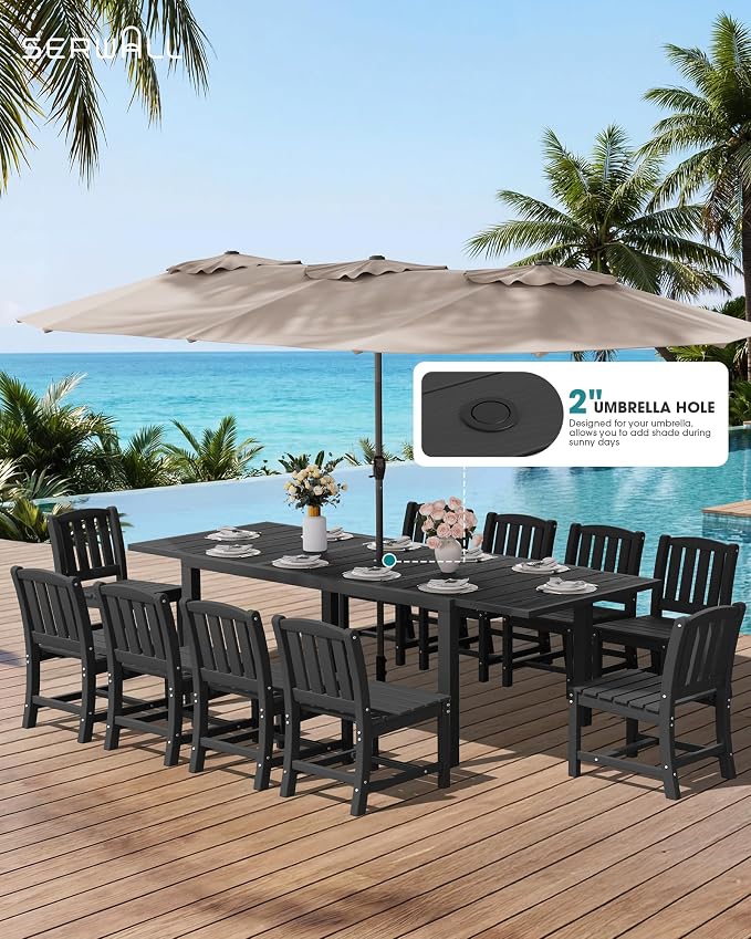 SERWALL Outdoor Dining Chairs Set of 4, Black | All-Weather HDPE Patio Armless Chairs Suitable Outdoor Dining Table