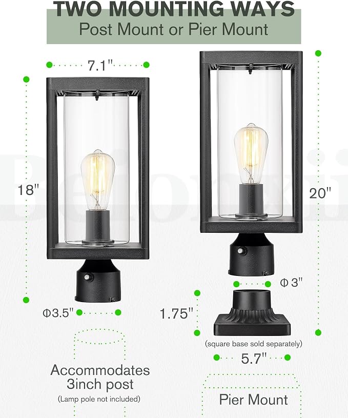 Beionxii Dusk to Dawn Outdoor Post Light,Waterproof Lamp Post Light Fixture | Anti-Rust Aluminum Lamp Posts Outdoor Lighting with Clear Glass for Coastal Pillars,Garden,Patio,Hardwired 120V,A291P-1PK/S-N