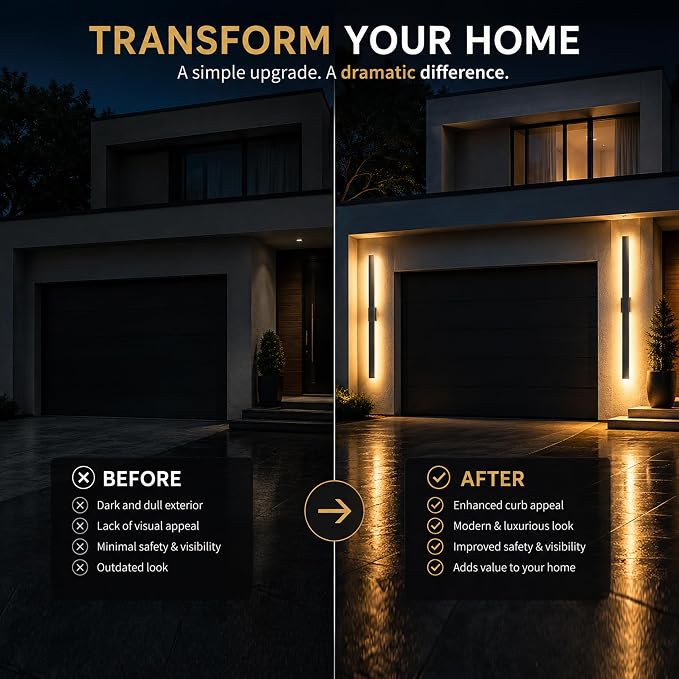 2Pack Modern Outdoor Wall Lights Dimmable,39" Linear Led Exterior Wall Light,3CCT, Aluminum& PC,IP65-Waterproof, Long Exterior Lighting Fixtures for Front Door,Stair, Black,Wall,Garage