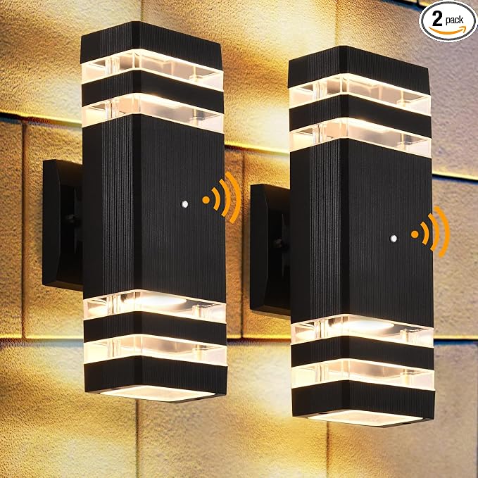 DASTOR Dusk to Dawn Outdoor Wall Lights 2 Pack, 3000K Warm White Exterior Lighting Fixtures, Up and Down Porch Lights Outdoor Wall, Waterproof Outside Lights for House Garage Patio