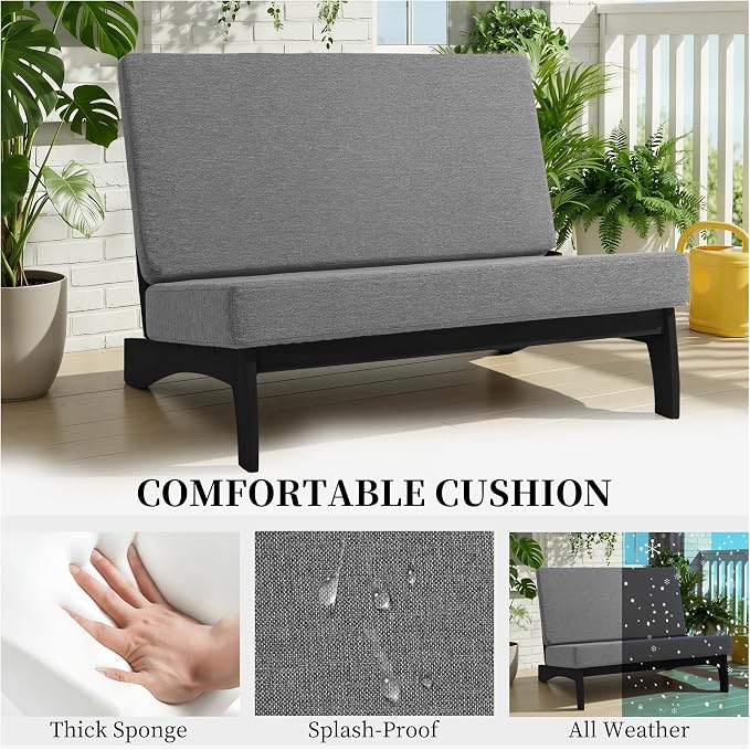3 Piece Teak Outdoor Patio Frutnire Set, 5 Seater Patio Conversation Sets with Thick Cushions, Outdoor Sectional Furniture with Coffee Table - Gray