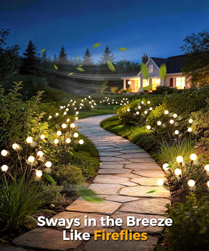 8 Pack Solar Garden Lights 64 LED, Solar Lights Outdoor Waterproof IP65, Decorative Garden Lights Solar Powered for Yard Decor, Outside Solar Firefly Fairy Lights Garden Gifts