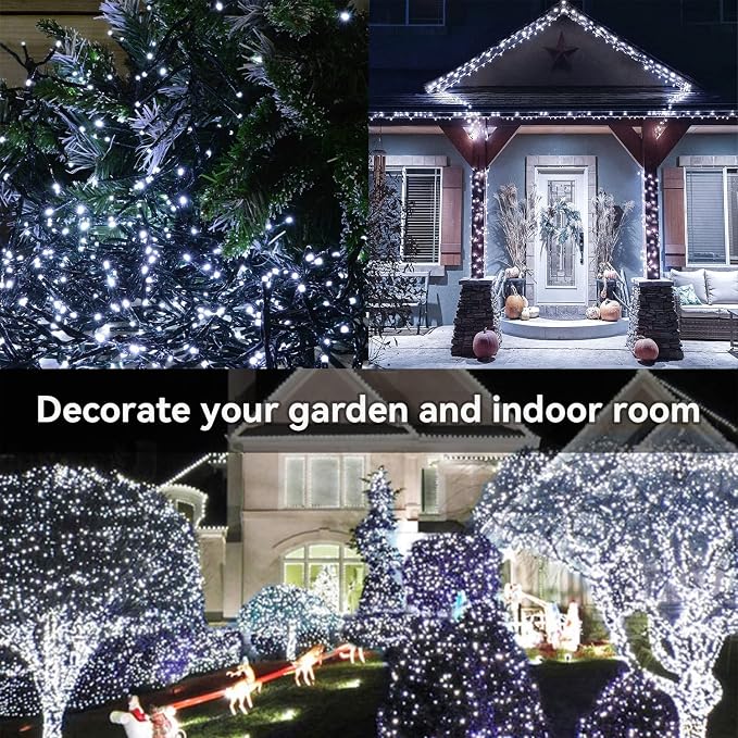 Outdoor Indoor Christmas String Lights 33Ft 100LED Battery Fairy Lights Waterproof Remote Timer 8 Modes for Garden Party Holiday Xmas Trees Decor (Cold White)