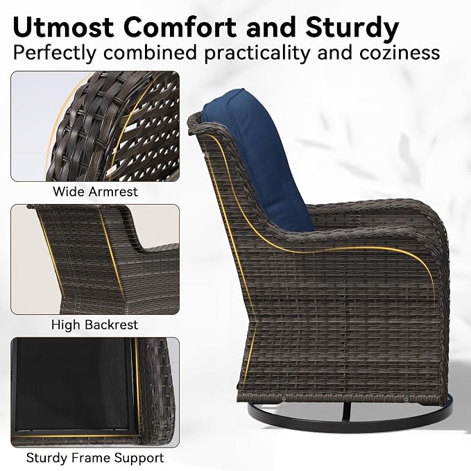 9 Piece Outdoor Wicker Patio Furniture Set, Patio Chairs Set with Thickened Olefin Cushions, High Back and Deep Seating, Hand-Woven PE Rattan, Ottoman for Porch, Deck