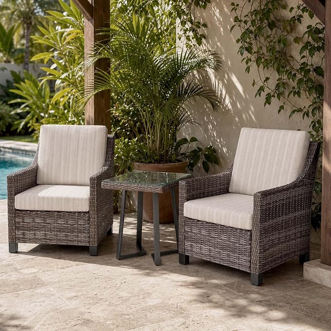 Wicker Patio Conversation Set, Outdoor Patio Chair Set with Deep Seating, Wide Armrests & Thick Cushions, All-Weather Outdoor Furniture Set for Patio, Porch, Deck & Backyard