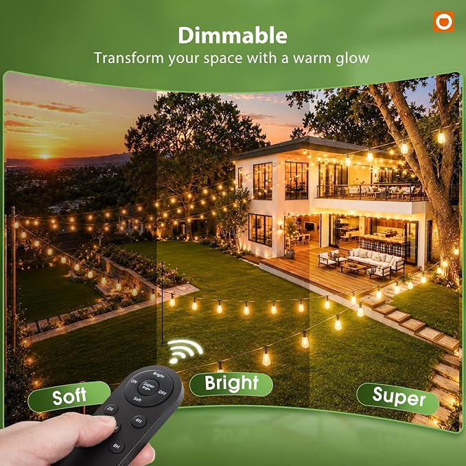 addlon 198FT Solar String Lights Outdoor, with 104 Dimmable LED Bulbs | Ideal for Large Backyard, Garden, Wedding, Party, Camping, Spaced 2FT, IP65 Waterproof, Remote, Easy Install, Last 20+ Hrs