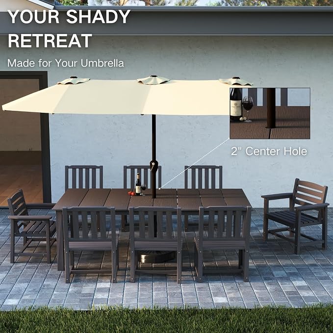 Kingdura 9 Piece Patio Dining Set for 8, 75.2'' HDPE Outdoor Dining Table Set with 2" Umbrella Hole, Weather-Resistant Outdoor Furniture, Table and Chairs Set for Backyard Pool Garden, Grey