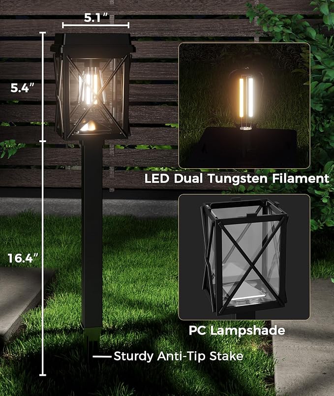 XMCOSY+ Solar Lights Outdoor Waterproof, 6 Pack Solar Pathway Lights | 20-50LM adjustable brightness, 3-in-1 landscape light for yard, backyard, driveway, landscape, path (warm/cool white)