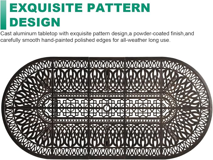 Cast Aluminum Patio Dining Table,Outdoor Dining Table for 8-10,Patio Metal Dining Table with Umbrella Hole for Backyard,Garden,Poolside (1, Oval)