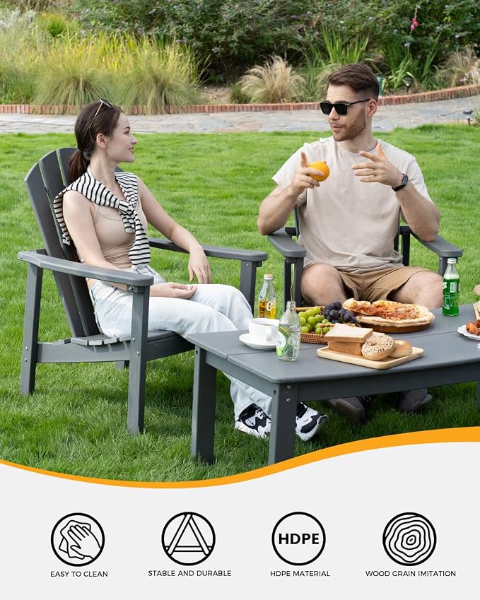 nevilywood Adirondack Coffee Table,HDPE All-Weather Wood Grain,Patio, Garden, Backyard,Gray