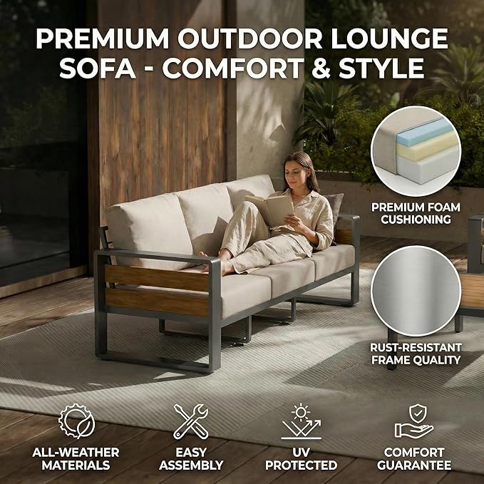 ZANDOR Aluminum Outdoor Patio Furniture Set with Table,7 Seat,Dark Gray | Rustproof,High weight capacity,Water-repellent,Washable Cover,All-Weather Resistant,Easy clean,for Poolside Backyard Deck