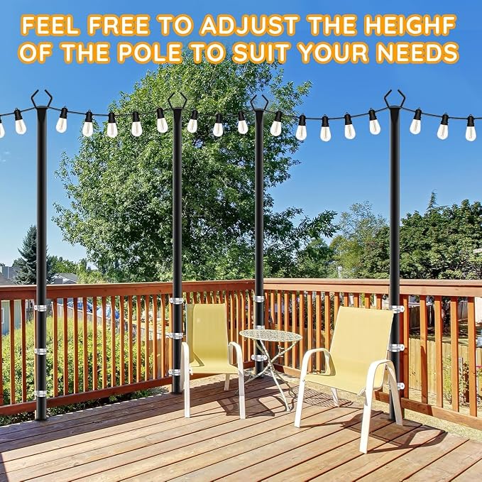 AHRLHR 6 Pack String Light Poles, Outdoor String Light Pole 10 ft Forked Metal Light Pole with Adjustable Outdoor Light Stand, Deck, Backyard, Garden, Wedding, Rustproof and Sturdy with Hooks.