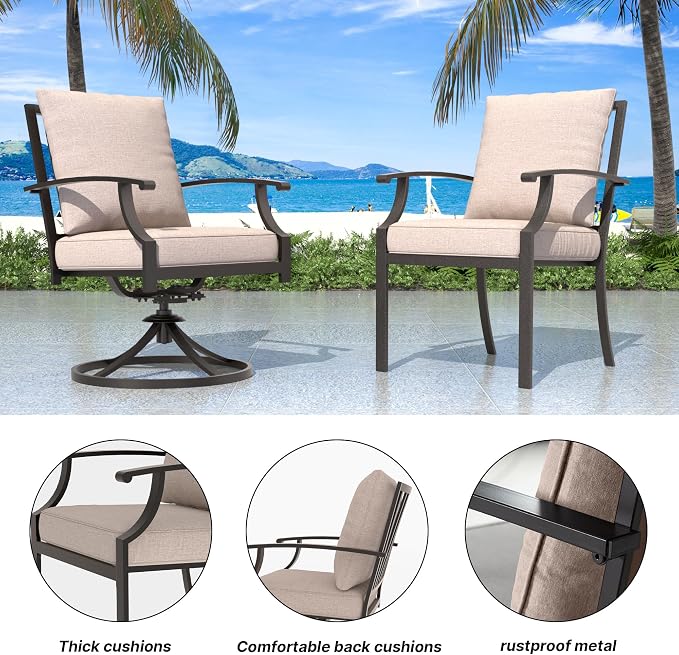 9 PCS Outdoor Patio Dining Set,Patio Table and Chairs Metal Outdoor Patio Furniture Set with Umbrella Hole,Dining Table Set with 8 Swivel Chairs for Deck,Backyard and Garden,Brown