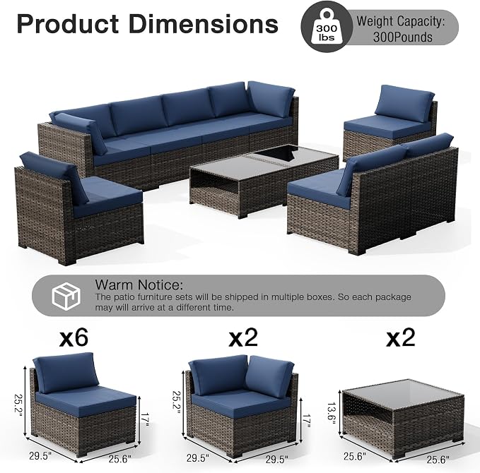 Joyside 10-Piece Patio Furniture Set, Rattan Outdoor Sectional Wicker Patio Conversation Set with Cushions and Coffee Table