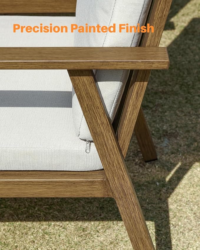 Outdoor Patio Dining Chair Set of 4, Never-Rust Outdoor Aluminum Patio Chairs with Removable Cushions, Patio Dining Furniture Chairs Set for Garden, Backyard, Porch, Lawn, Teak