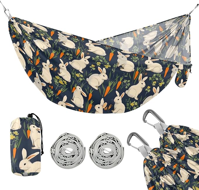 Camping Hammock Outdoor Hammocks for Outside Rabbits Carrots Beach Trees Portable Lightweight with Pockets Tree Straps Indoor
