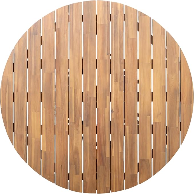 Round Acacia Wood Patio Dining Table, 47.25 Inch, Light Teak
