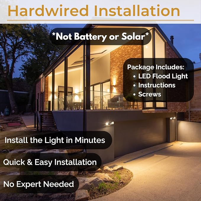 LED White 2-Light Bullet Flood Light- 3000K Adjustable Dual Head Hardwired Outdoor Security Light, Waterproof Spot Light for Yard, Patio, Garden, Garage, Landscape & Exterior Walls