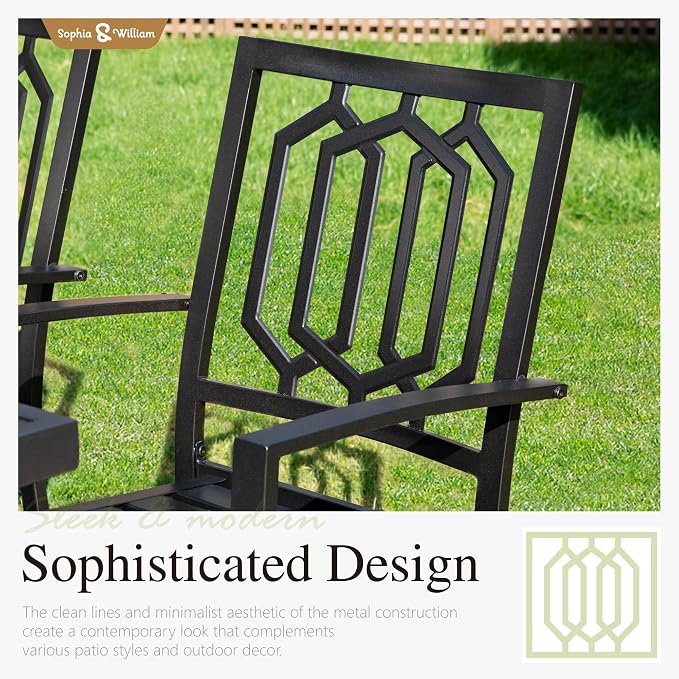 Sophia & William Patio Table and Chairs Set, Outdoor Dining Set for 8, 9 Piece Metal Patio Furniture, 99" Expandable Rectangular Table with Wood-Like Tabletop(Geometry)