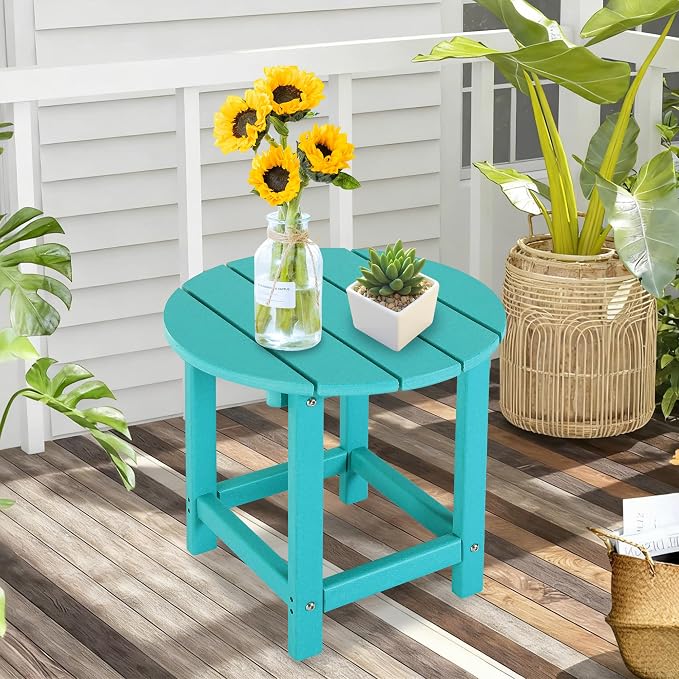 LZRS Adirondack Patio Side Table End Table, Outdoor Coffee Tables for Patio, Backyard,Pool, Indoor Companion, Easy Maintenance & Weather Resistant(Turquoise)