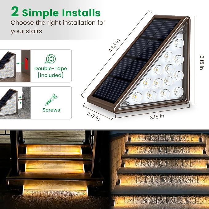 JOFIOS Solar Step Lights - 8 Pack Waterproof IP67, Outdoor Deck & Staircase Lights (Warm Brown)