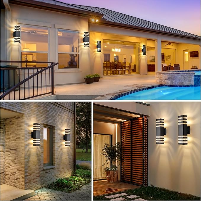 DASTOR 2 Pack Outdoor Wall Lights, Modern Outdoor Light Fixture Wall Mount Outside Lights for House, Waterproof Aluminum Up and Down Exterior Lights for Porch Patio Garage