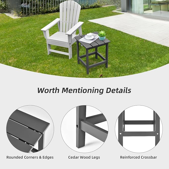 Tangkula Square Outdoor Side Table, Adirondack Table, Outdoor Indoor Chairside End Tables, Weather Resistant, Patio Side Table for Lawn Garden Balcony Backyard Living Room (1, Grey-Square)