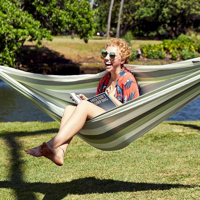 LA SIESTA Brisa Double Outdoor Hammock — Colombian-Made Polypropylene, UV & Weather Resistant, for Backyard & Patio - Cedar