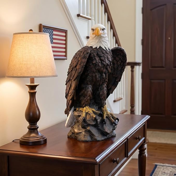 24.4" Large Standing Bald Eagle Statue, Brown | Hand-Painted Resin, American Eagle Sculpture, Outdoor Lawn Yard Decor, For Home Patio Courtyard