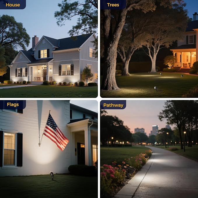 L LOHAS LED 5W Dusk to Dawn Outdoor Spotlight 6000K Landscape Light 4 Pack | Outdoor Spotlights with Dusk to Dawn Sensor, Waterproof Landscape Lights for Yard, Garden, House and Tree Decoration