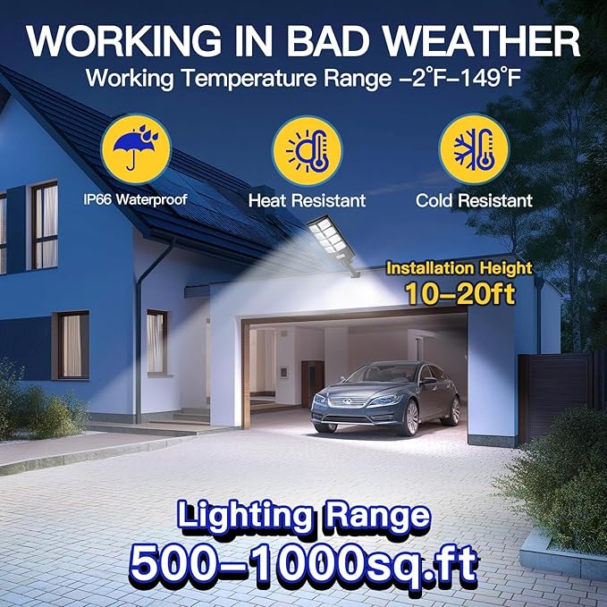 Solar Street Lights Outdoor, IP67 Waterproof, with Motion Sensor, Remote, and Auto Dusk to Dawn | Bright 6500K LED Solar Powered for Patio, Garden, Garage, Courtyard & Parking Lot (2 Pack)