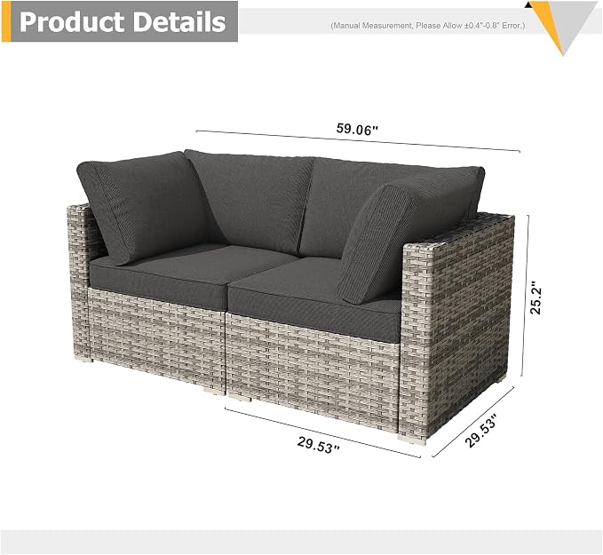 Weaxty 2 Pieces Patio Furniture Sets Corner Seats, Wicker Outdoor Sectional Sofa with Thicken Cushion, Patio Conversation Couch Set for Porch, Balcony,Yard, Poolside, Black