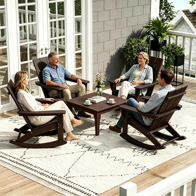 WestinTrends Ashore Outdoor Coffee Table, 32 Inch All Weather Poly Lumber Adirondack Patio Coffee Table Square Low Table, Dark Brown