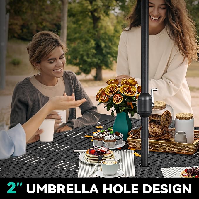 YITAHOME 37in icnic Table with Umbrella Hole, Outdoor Heavy-Duty Portable Picnic Table, Coated Steel Commercial Grade Table for a Lifetime