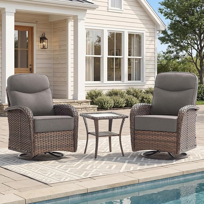 HUMMUH 4PCS Outdoor Swivel Rocker Patio Chairs with 6-inch Thick Cushion, Luxury High Back Patio Furniture Set,Wicker Conversation Set for Deck Yard and Poolside