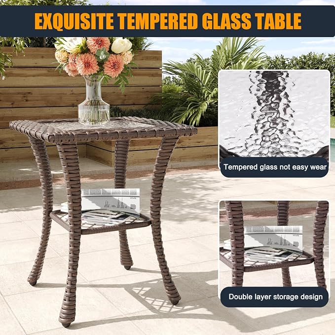 6 Pieces Outdoor Wicker Patio Swivel Rocking Chairs, All Weather Wicker Conversation Set with Side Table