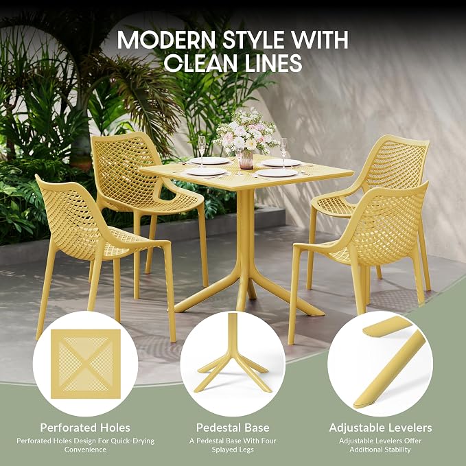 WestinTrends Playa 31.5" Square Plastic Outdoor Patio Dining Table for 4, Yellow