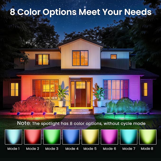 JEJOT Solar Spot Lights Outdoor Waterproof,4 Pack,8 Lighting Modes Solar Spotlights, Solar Lights for Yard Garden Lawn Landscape,Multicolor