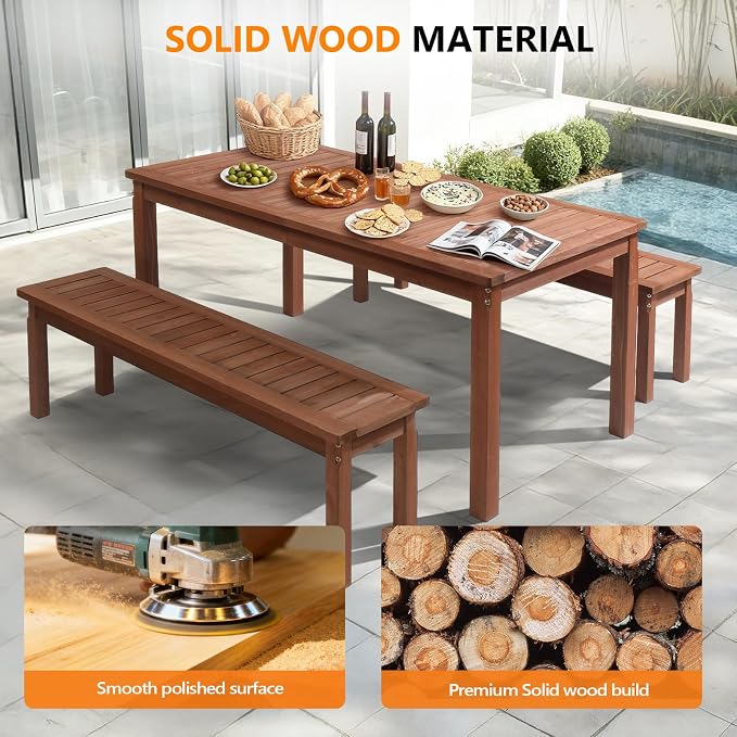 VINGLI 69-inch Large Outdoor Wood Dining Table for Patio, Solid Wood Patio Table Waterproof Wooden Table for Garden, Backyard, Deck - Durable Yard Furniture