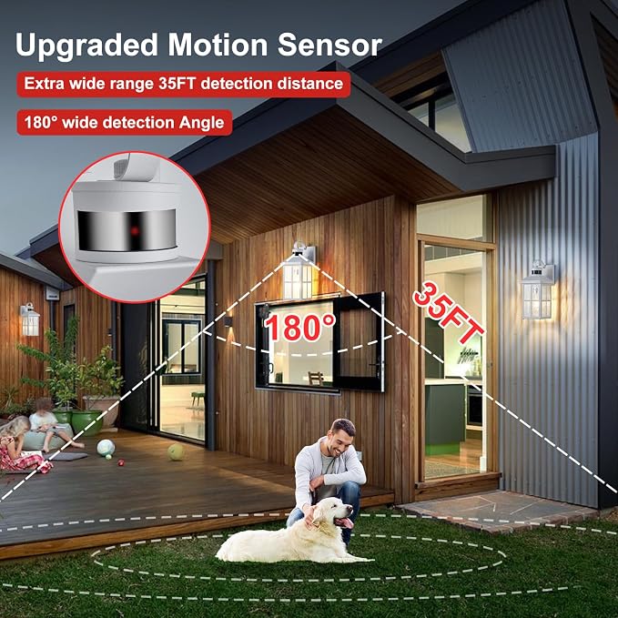 2 Pack Motion Sensor Porch Light Dusk to Dawn Outdoor Wall Light | Exterior Lighting Fixtures Modern Outside Wall Mount Coach Lamp for House Garage Patio Front Door(White)