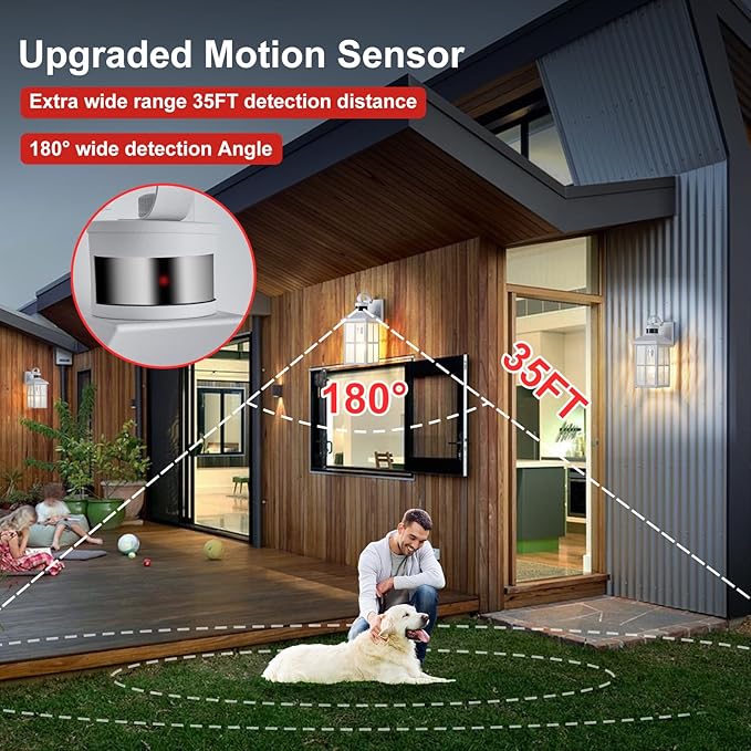 Motion Sensor Porch Light Dusk to Dawn Outdoor Wall Light | Exterior Lighting Fixtures Modern Outside Wall Mount Coach Lamp for House Garage Patio Front Door(White)